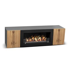 Тумба под ТВ с биокамином SteelHeat LIVORNO 140 см (корпус Графит / фасады дуб Вотан)